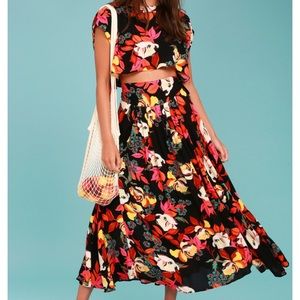 Free People Sundown Black Floral Print 2 piece set